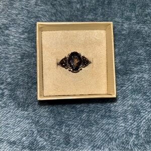 ••• SOLD ••• Prime Art 3 Stone Smoky Quartz Rhodium Sterling Silver Ring Size 8